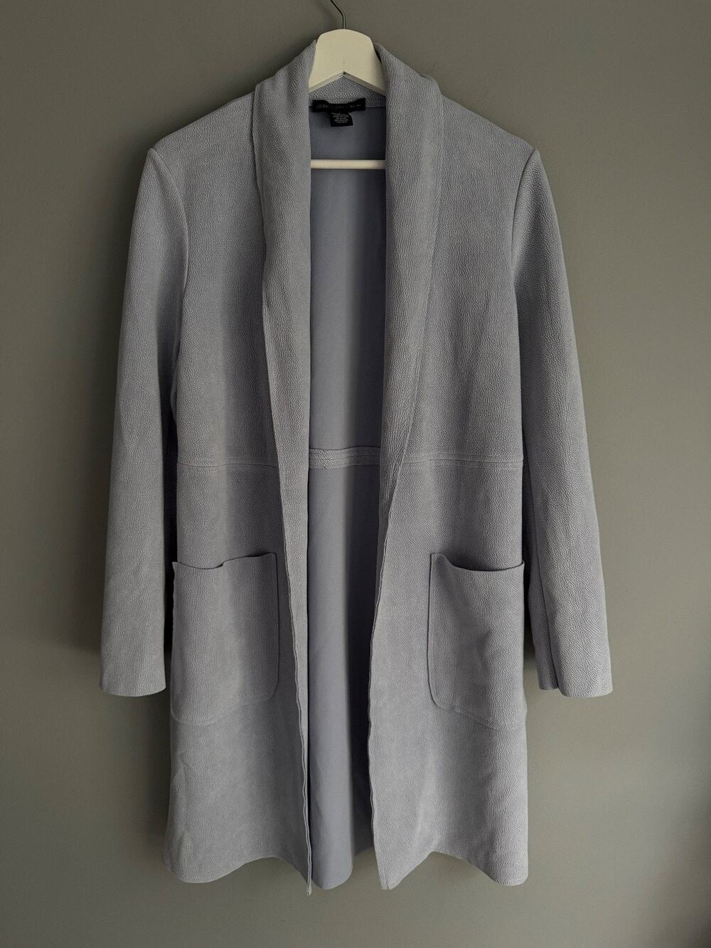 Joan Vass New York Women's S Grey Faux Leather Open Front Duster Coat Jacket Lux